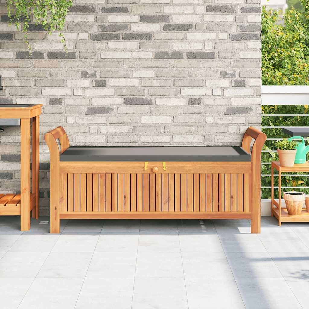 Garden Storage Bench with Cushion, Solid Acacia Wood Outdoor Patio Seat for Backyard, Porch, or Deck, 2-Seater Seating and Under-Seat Storage, Brown Finish, 49.6-inch Wide