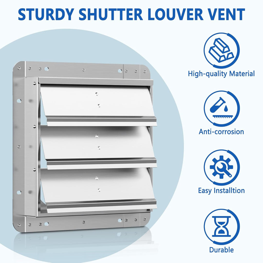 12 Inch Galvanized Shutter Exhaust Louver Vent, Automatic Gravity Shutter Louver Vent for Home Attics, Workshops, Barn, Greenhouse (Motor&Blades are not Included)