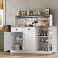 Gyfimoie Sideboard Buffet Cabinet with 2 Drawers, Farmhouse Kitchen Pantry with Adjustable Shelves, Coffee Bar Cupboard Cabinet with 3 Doors for Kitchen, Dining Room (White)