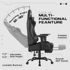 Homall Gaming Chairs, Computer Chair with Footrest and Massage Lumbar Support, Height Adjustable Game Chair with Headrest and Swivel Seat (Black)