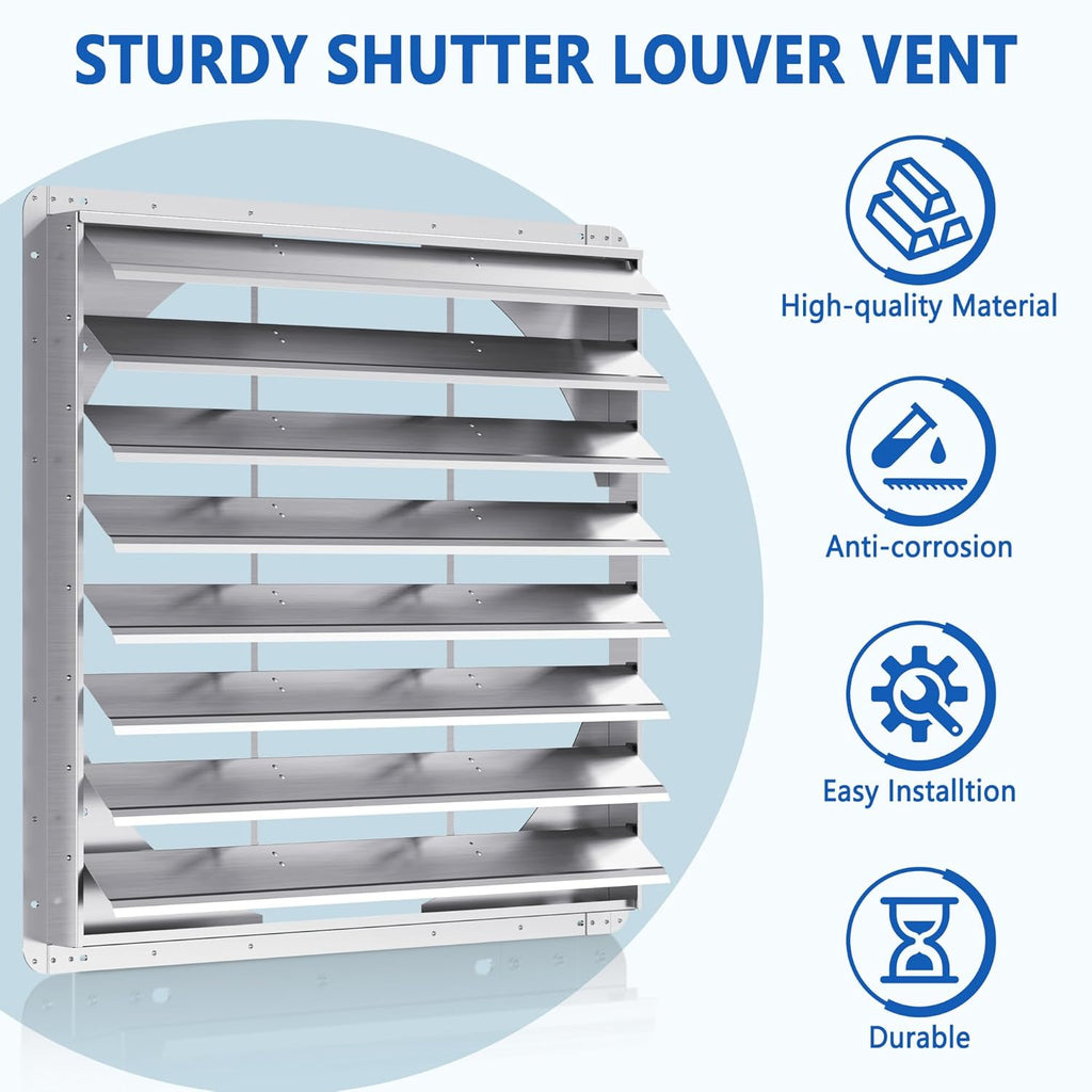 36 Inch Galvanized Shutter Exhaust Louver Vent, Automatic Gravity Shutter Louver Vent for Home Attics, Workshops, Barn, Greenhouse (Motor&Blades are not Included)