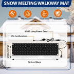 Riakrum 10 Pcs Heated Snow Melting Mats Outdoor, 10 x 30 in Winter Anti-Slip Heated Rubber Mat for Walkways Decks and Sidewalks, Snow and Ice Melting Pads Connection with 9.84 ft Power Cord
