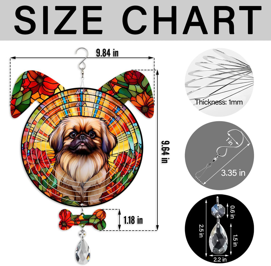 Pekingese Dog Ears Wind Spinner, Pekingese Wind Spinner Hanging for Yard and Garden