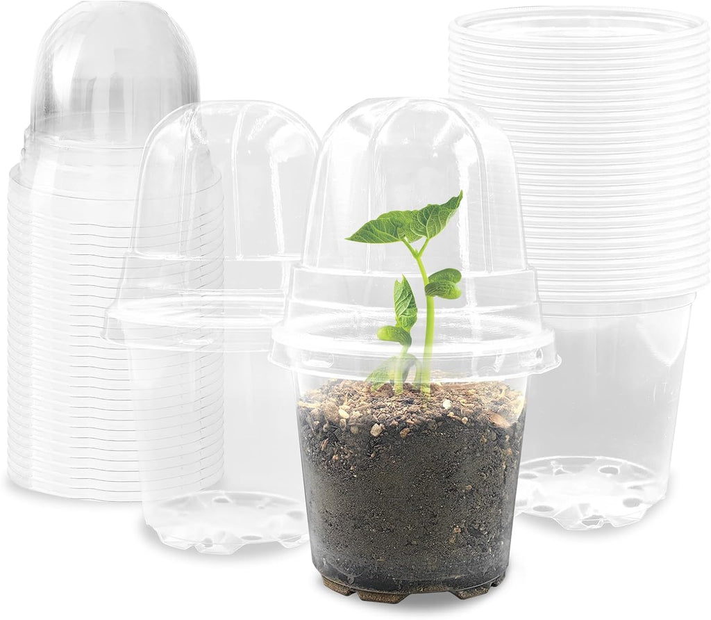 Transparent Nursery Pots 3.5Inch with Humidity Domes for Seeds Starting, Clear Plastic Plant Pots with Drainage Holes (3.54Inch, 40Pcs,Clear Pots with Lids)