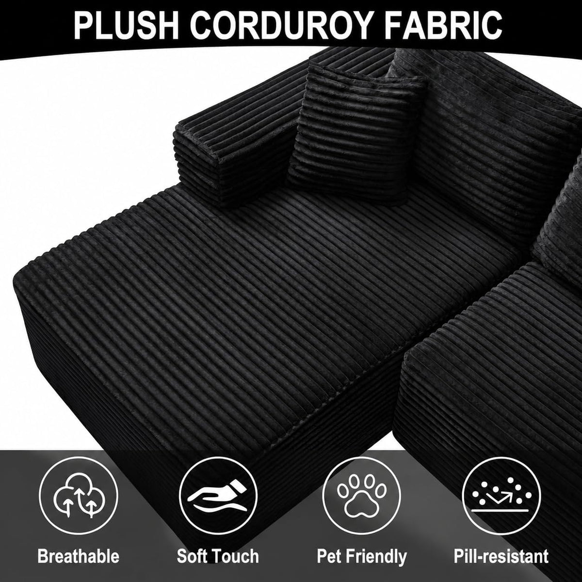 108" Modular Sectional Cloud Couch for Living Room Deep Seat L Shapes Couch with Oversized Chaise Lounge, Comfy Memory Foam Flannel Fabric Sofa for Bedroom Apartment, No Assembly Required