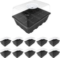 Gardzen 10 Pack Seed Starting Tray, Plant Germination Trays, Seed Starter Kit with Adjustable Humidity Vented Dome, Plant Growing Kit 6.6" x 4.5", Total 120-Cell, Black