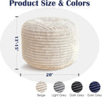 Stuffed Round Ottoman,Corduroy Pouf Ottoman Foot Rest,20 X 15 in,Beige | Memory Foam Filling,Pouf Storage Ottoman Footstool for Living Room,20 X 15 Floor Poufs for Couch,Footrest Only