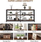 Tribesigns 70.9 Inch Extra Long Console Table, Modern Sofa Table Behind Couch Table with Storage Shelves, 3-Tier Industrial Hallway Entryway Table for Living Room, 3 Shelf Bookshelf(Brown)
