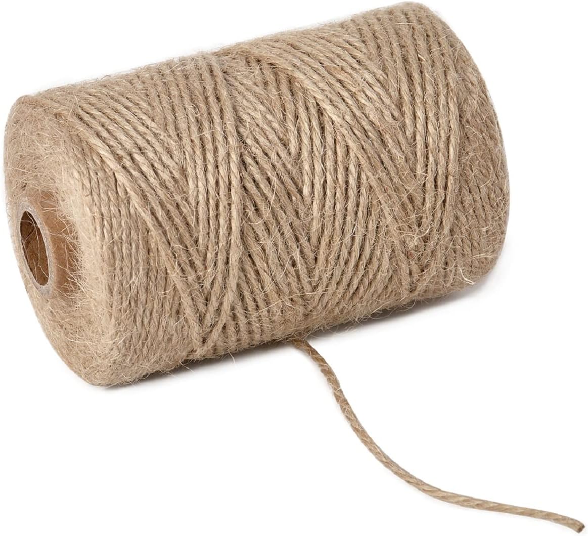 1mm 328 Feet Natural Jute Twine, for Crafts Gift, Craft Projects, Wrapping, Bundling, Packing, Holiday Packaging Twine, Gardening and More, Jute Rope to Use Around The House and Garden