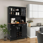 72.5” Buffet with Hutch, Freestanding Pantry Storage Cabinet with Drawers, Adjustable Shelves, Wine Grids, Microwave Countertop, Kitchen Cupboard for Dining Room, Living Room (Black)