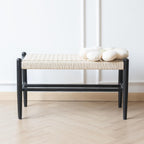 Solid Wood Entryway Bench with Shoe Storage, Rustic Oak Wood and Woven Design 31.5 Inch Long Seating for Living and Dining Rooms,Black