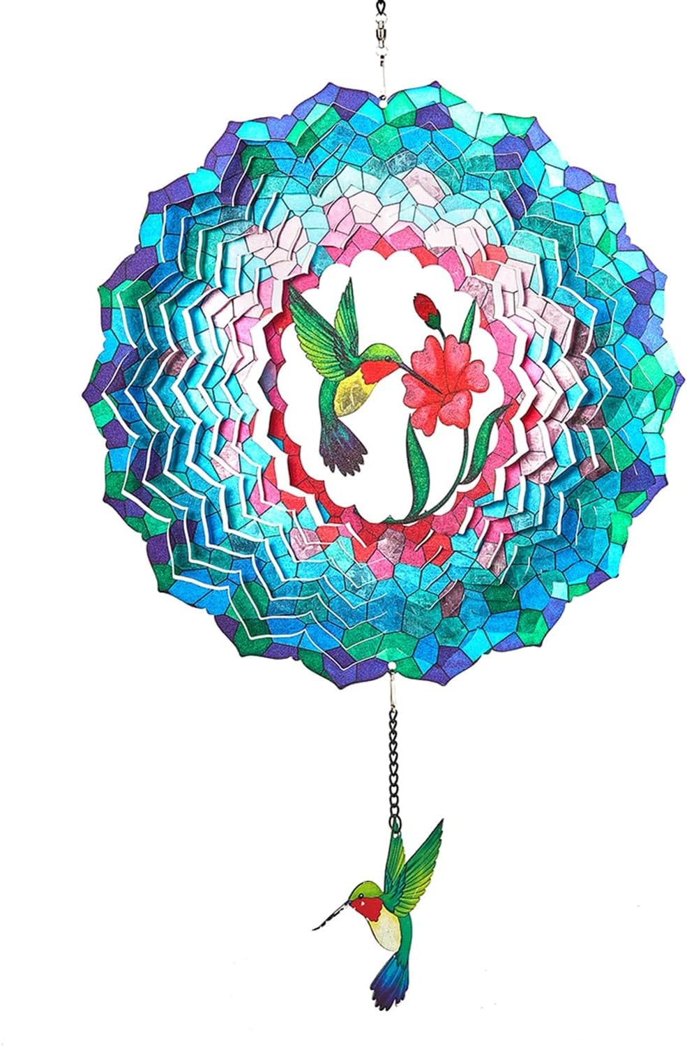 Wind Spinners Hanging, 12 Inches 3D Kinetic Hummingbird Wind Spinner for Yard and Garden Decor Stainless Steel Indoor Outdoor Decor Laser Cut Art Garden Metal Wind Sculptures & Spinners Decorations