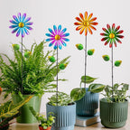 DREAMYSOUL 4 Packs Metal Flowers Wind Spinners Outdoor, Pinwheel Decorative Garden Stakes, Metal Small Wind Spinner for Yard and Garden Decor