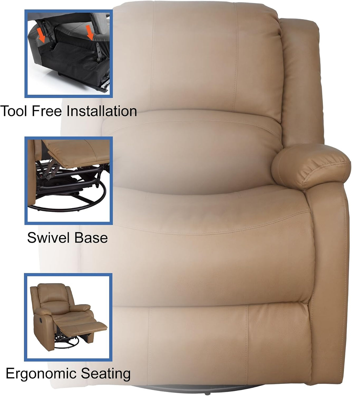 RecPro Charles Collection | 30" Swivel Glider RV Recliner | RV Living Room (Slideout) Chair | RV Furniture | Glider Chair (Toffee, 2-Pack)