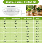 100 Packs 6 Inches Clear Plant Saucers for Indoor Outdoor Use Heavy Duty Plastic Plant Trays for Planter Bulk Flower Pot Drip Trays to Catch Water, 4 to 20 Inch