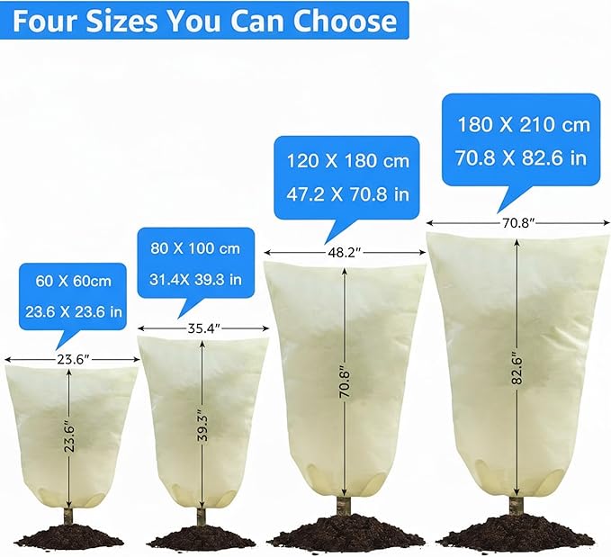 MIXC 4 Packs 2 Size Plant Covers Freeze Protection, Winter Plant Cover Cold Weather Tree Frost Cloth Warm Blankets Shrub Covers for Outdoor Plant (47''×71''+71×83'')