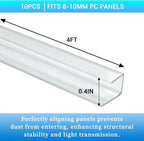 10 PCS Polycarbonate Greenhouse U Connector Profile 4ft Length Fits 0.32’’ & 0.4’’ Twin-Wall Polycarbonate Panels Duty Dust Rain & Moisture Protection Durabler (U-Clip 4' × 0.71’’ × 0.4’’)