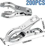 Upgraded 200 PCS Garden Clips, Greenhouse Clamps 100% Stainless Steel Heavy Duty Greenhuose Clips for Netting - Strong Grip to Hold Down Shade Cloth or Plant Cover on Garden Greenhouse Hoops