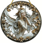 Flower Fairy Garden Decorations Angel Wing Christmas Halloween Deco Statue Art Elf Sculpture Hanging Craft for Outdoor Yard Courtyard Lawn Patio Window Acrylic Ornament Home Gift (C,S: 6*6 IN)
