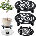 2 Packs Large Metal Plant Caddy with PU Wheels 13.6" Heavy-duty Wrought Iron Rolling Plant Stands Indoor Outdoor Wheeled Plant Dolly Planter Mover Rollers Plant, Leaf Style