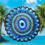 3D Wind Spinner Mandala 10 Inch Evil Eye Stainless Steel Wind Sculpture Blue Hanging Ornament Laser Cut Metal Art for Indoor Outdoor Garden Decoration Protective Amulet for Home and Yard