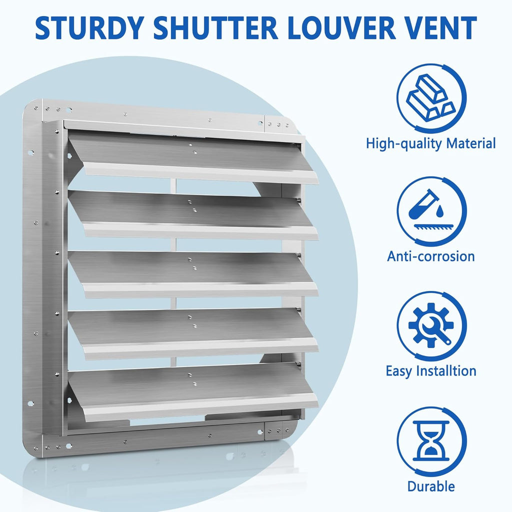 20 Inch Galvanized Shutter Exhaust Louver Vent, Automatic Gravity Shutter Louver Vent for Home Attics, Workshops, Barn, Greenhouse (Motor&Blades are not Included)