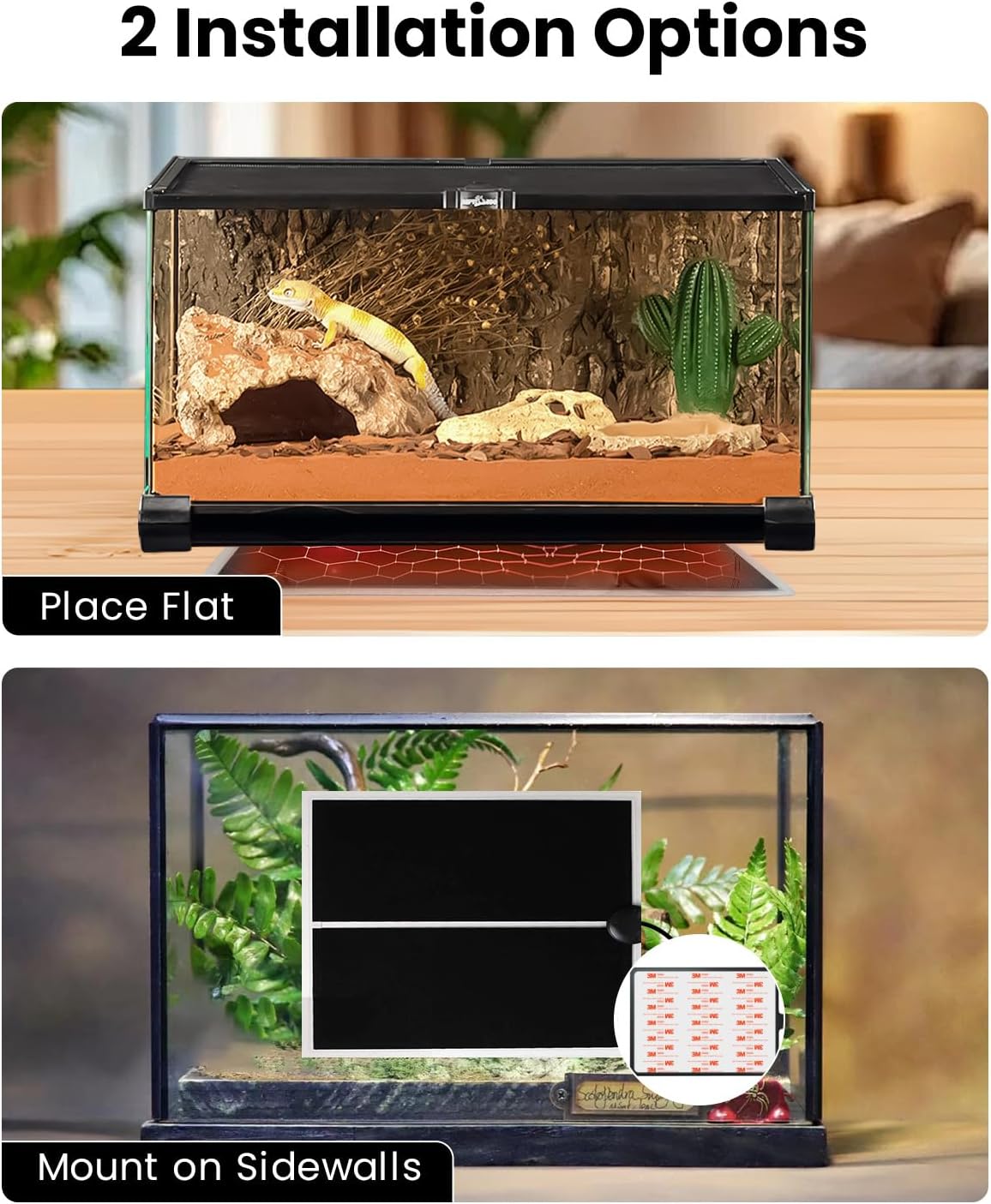 MQ Reptile Terrarium Heat Pad with LCD Digital Aquarium Thermometer, 11 x 11in Power Adjustment Under Tank Heater Mat for Pets, Small Animals, Seedling, 14W