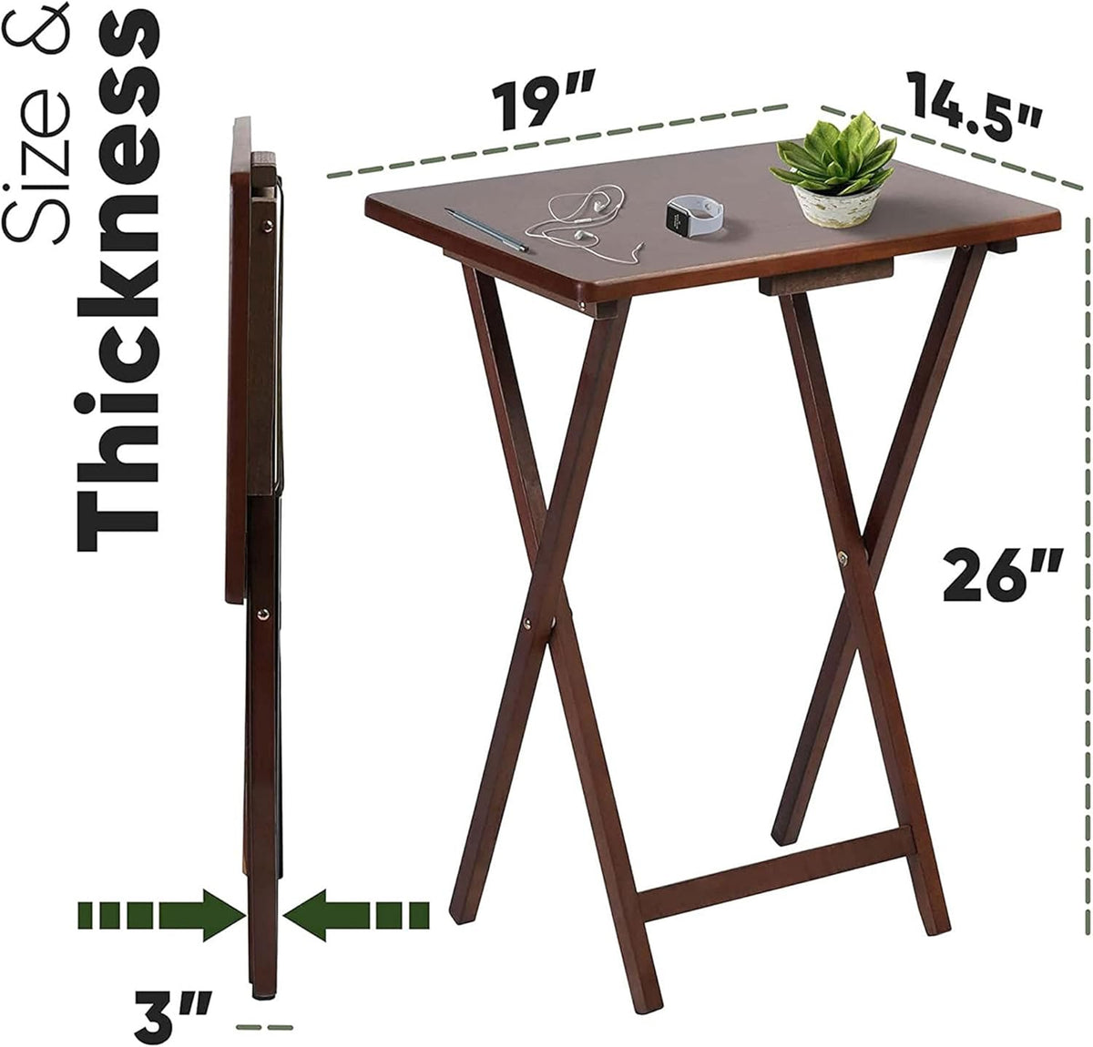 PJ Wood - Folding Wood TV Tray Table - Honey Oak, 10-Piece Set | Rectangular Design, Cross Base, 14.57 in W x 19.09 in L x 26 in H, Indoor Use, Assembly Required, Screwdriver Hammer Needed