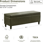 HUIMO Faux Leather Storage Ottoman Bench 50.3 Inch Extra Long PU Upholstered Bedroom Bench with Large Storage Space for The Living Room, Entryway, Bedroom Hold Up to 300lbs (Green)
