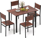 GOFLAME 5-Piece Dining Table Set, Industrial Kitchen Table and Chairs for 4 with Backrest and Metal Frame, Rectangular Space-Saving Dinette Set for Dining Room, Apartment, Small Space, Walnut