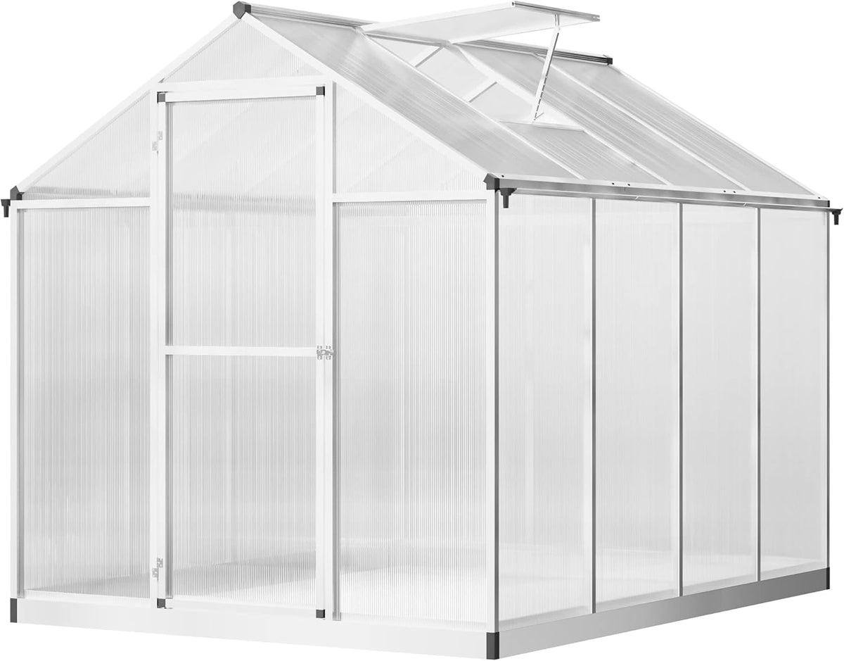 Outsunny 8' x 6' Greenhouse for Outdoors, Polycarbonate Greenhouse with Rain Gutter and Roof Vent, Aluminum Walk-in Green Houses for Outside Patio Backyard Garden