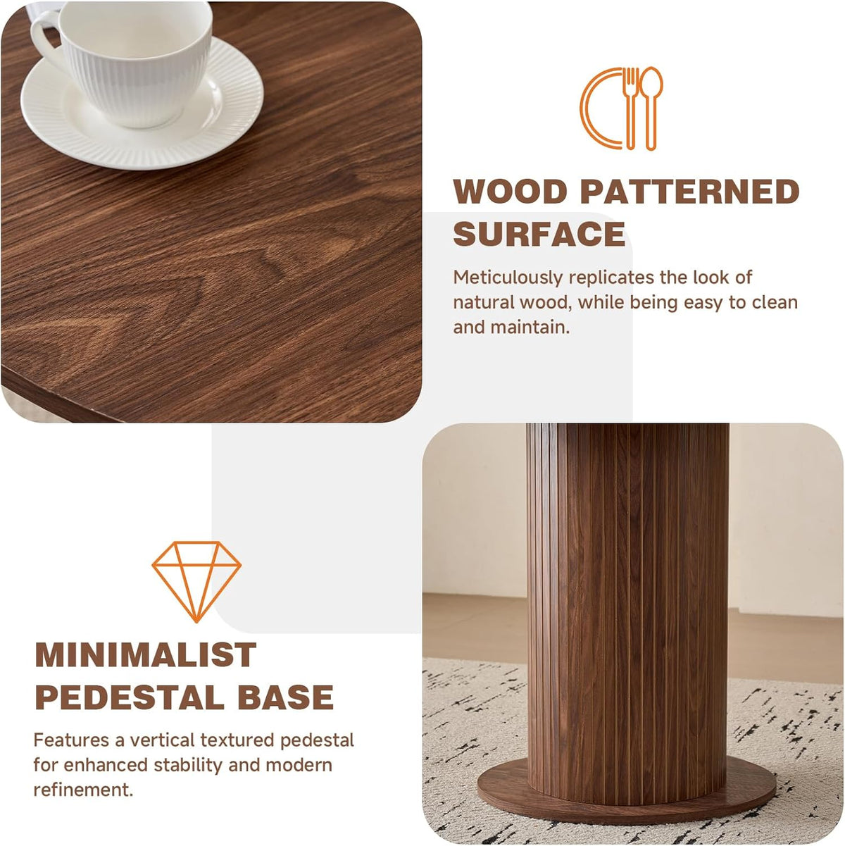 35.5" Round Dining Table for 2, Modern Small Pedestal Kitchen Table, Space Saving, for Apartment Dining Living Room