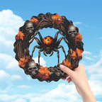 Spider Metal Wind Spinner 3D Hanging Halloween Wind Spinners Decor Skeleton Skull Metal Wind Spinner for All Saints' Day Party Yard Garden Outdoor Indoor Decor