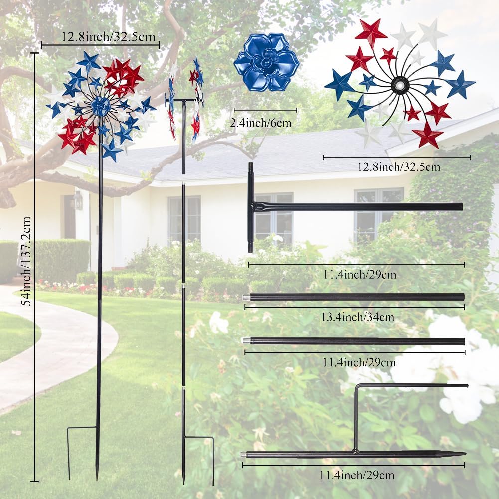 Outdoor Wind Spinner - Patriotic Metal Garden Spinners- Wind Sculptures July 4th Decorations for Garden, Yard 54 * 12.8 Inch