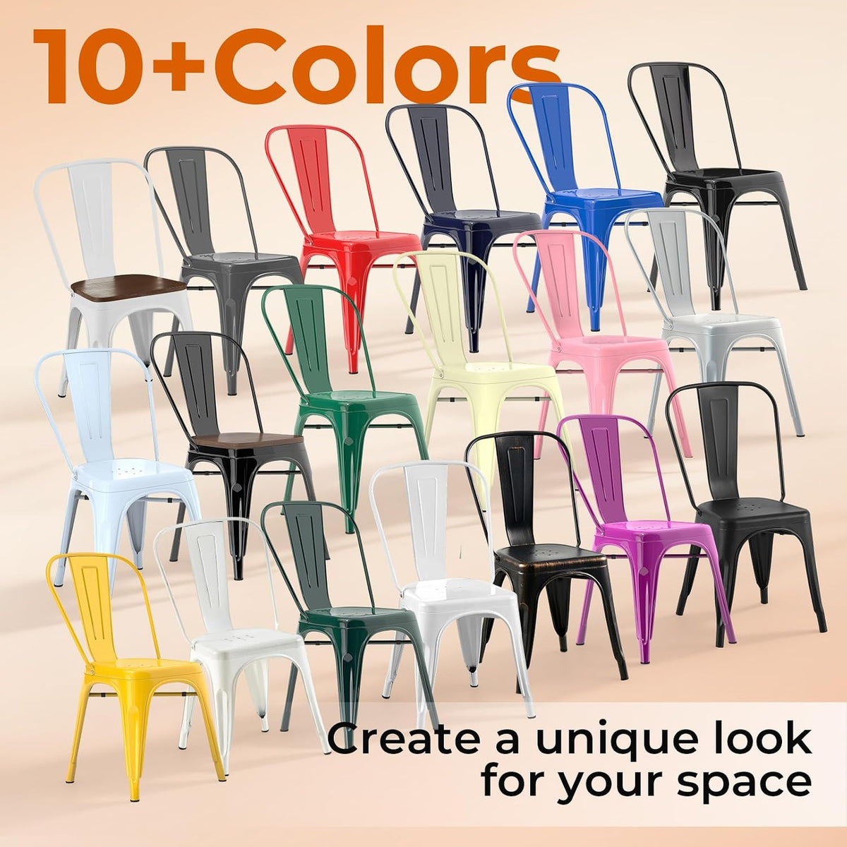 Metal Dining Chairs Set of 2 Enchanting Purple | Stackable Tolix Style Chairs for Kitchen,Restaurant,Bistro,Patio,Cafe&Outdoor, 18 Inch Seat Height,Industrial