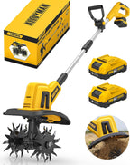 Alloyman 20V Cordless Tiller Cultivator, 360RPM Electric Garden Tiller, with 2 * 2.0Ah Batteries & Charger, 9In Tilling Width and 6.6In Depth Garden Rototiller for Lawn/Gardening/Soil Cultivation