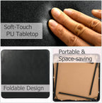 34 Inch Folding Table Foldable Portable Table, Square Folding Card Table for Poker Games, Camping, Picnic, Metal Construction with PU Soft Padded Tabletop, Space Saving Storage, Black | Soft PU tabletop, folding design, portable for cards, board games