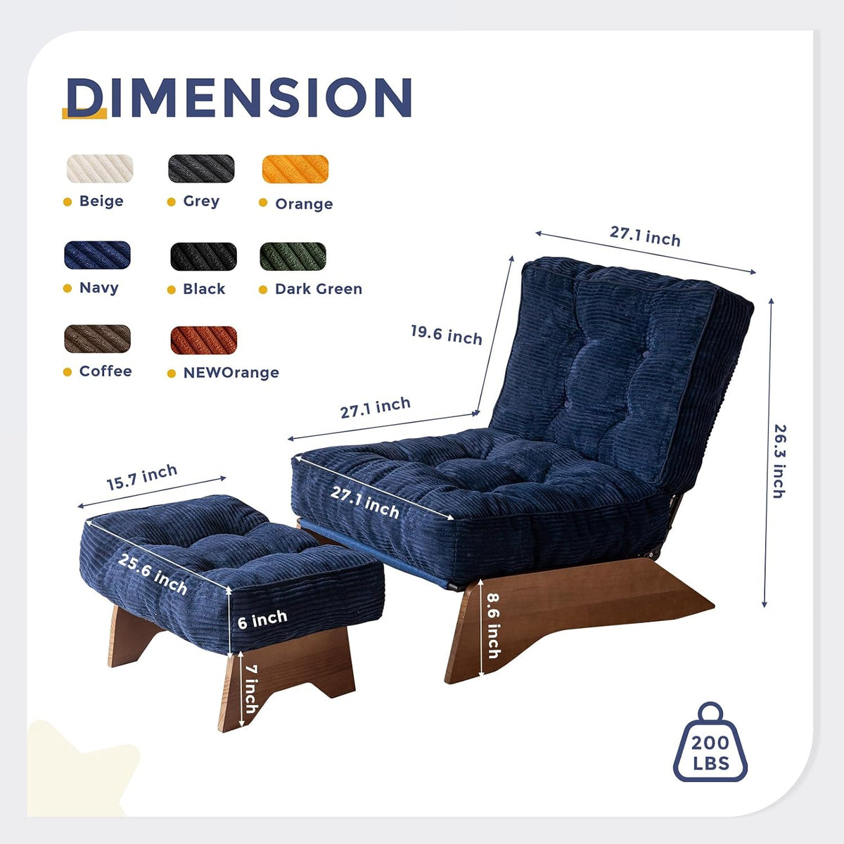 MAXYOYO Accent Chair with Ottoman, Lounge Chair with Adjustable Backrest | Tufted Living Room Chair Upholstered Lounge Chair with Footrest Set, Modern Chair for Reading Room, Navy