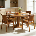 NOBPEINT Mid-Century Modern Dining Chairs with Armrest Set of 4, PU Leather Upholstered Dining Room Chairs with Solid Wood Frame, Walnut Kitchen Armchairs for Kitchen Living Room Restaurant, Brown