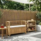 Bamboo Garden Storage Bench 110 x 47 x 80 cm, Outdoor Storage Bench with Hidden Compartment, Post Leg Design for Patio, Natural Finish