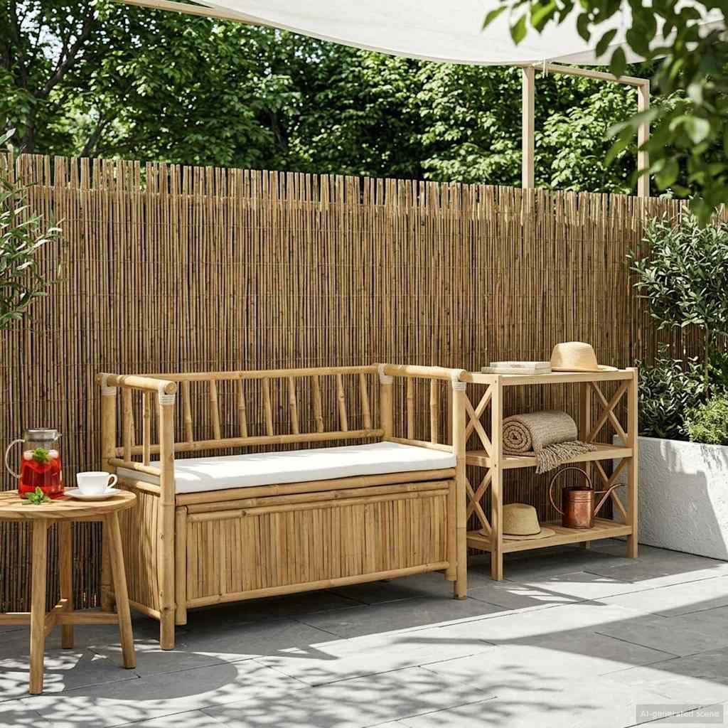 Natural Bamboo Garden Storage Bench with Hidden Compartment, 110 x 47 x 80 cm, Post Leg Design for Indoor and Outdoor Use, Easy Assembly Required