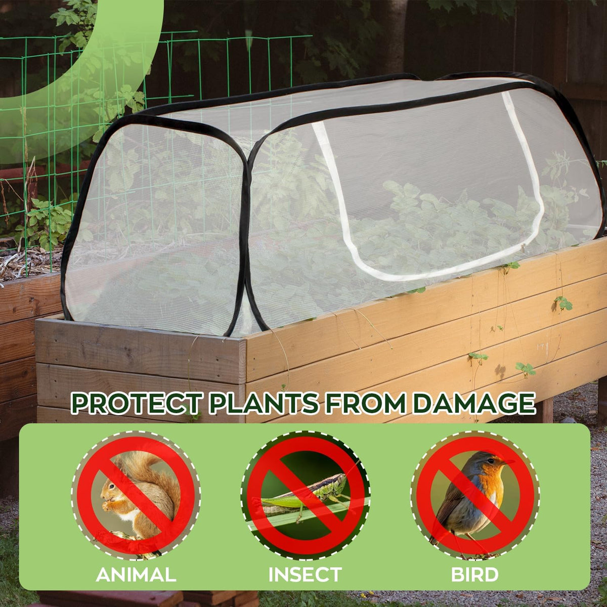 Raised Garden Bed Cover with Frame-4x2x1.3ft Garden Greenhouse Cover with Zipper Door,Garden Rows Accelerator Plants Cover for Vegetable & Flower Beds