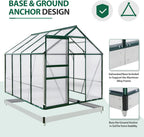 EAGLE PEAK 6x8x7 Outdoor Walk-in Hobby Greenhouse with Adjustable Roof Vent and Rain Gutter, Base and Anchor, Polycarbonate Aluminum Green House for Backyard Garden, Dark Green
