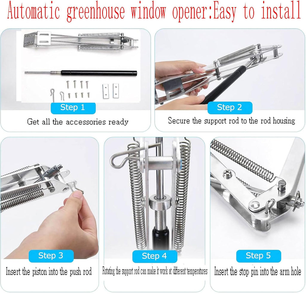 Automatic Greenhouse Ventilation Solar Thermal Roof Ventilation Automatic Window Opener, Greenhouse Roof Ventilation and Cold Frame Greenhouse Automatic Temperature Control Support Accessories(1Set)