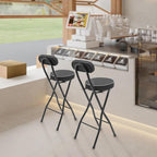 Folding Bar Stool with Back, 2Pcs Cushioned Padded Folding Stool, 275.58Lbs Weight Capacity, Portable Stools Chairs for Camping Hiking Picnics Barbecues Traveling Fishing Hiking Gardening Travel Etc