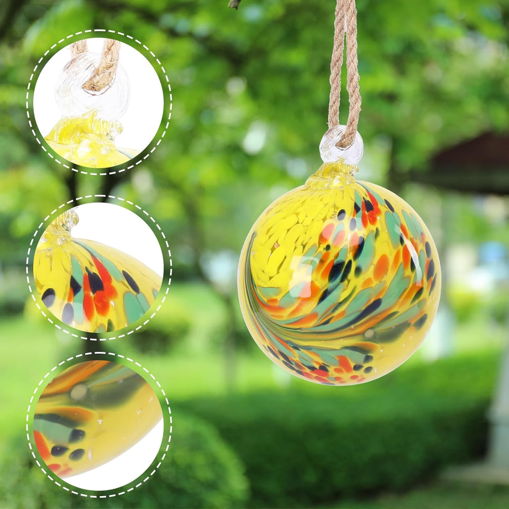 VCUTEKA Hanging Garden Gazing Ball, Hand-Blown Glass Witch Ball for Outdoor Garden Décor, 6" Yellow Swirl