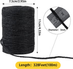 3mm 328 Feet Black Natural Jute Twine, for Crafts Gift, Craft Projects, Wrapping, Bundling, Packing, Holiday Packaging Twine, Gardening and More, Jute Rope to Use Around The House and Garden