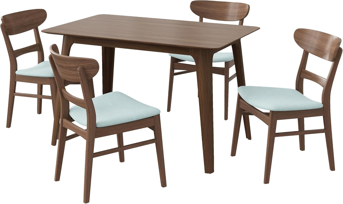 Wood Dining Room Table Set for 4,Mid Century Modern Dining Table Set,Kitchen Table and Chairs Set for Breakfast Nook and Small Space,5 Piece Dining Table for Apartment,Wooden Frame(Walnut+Mint)