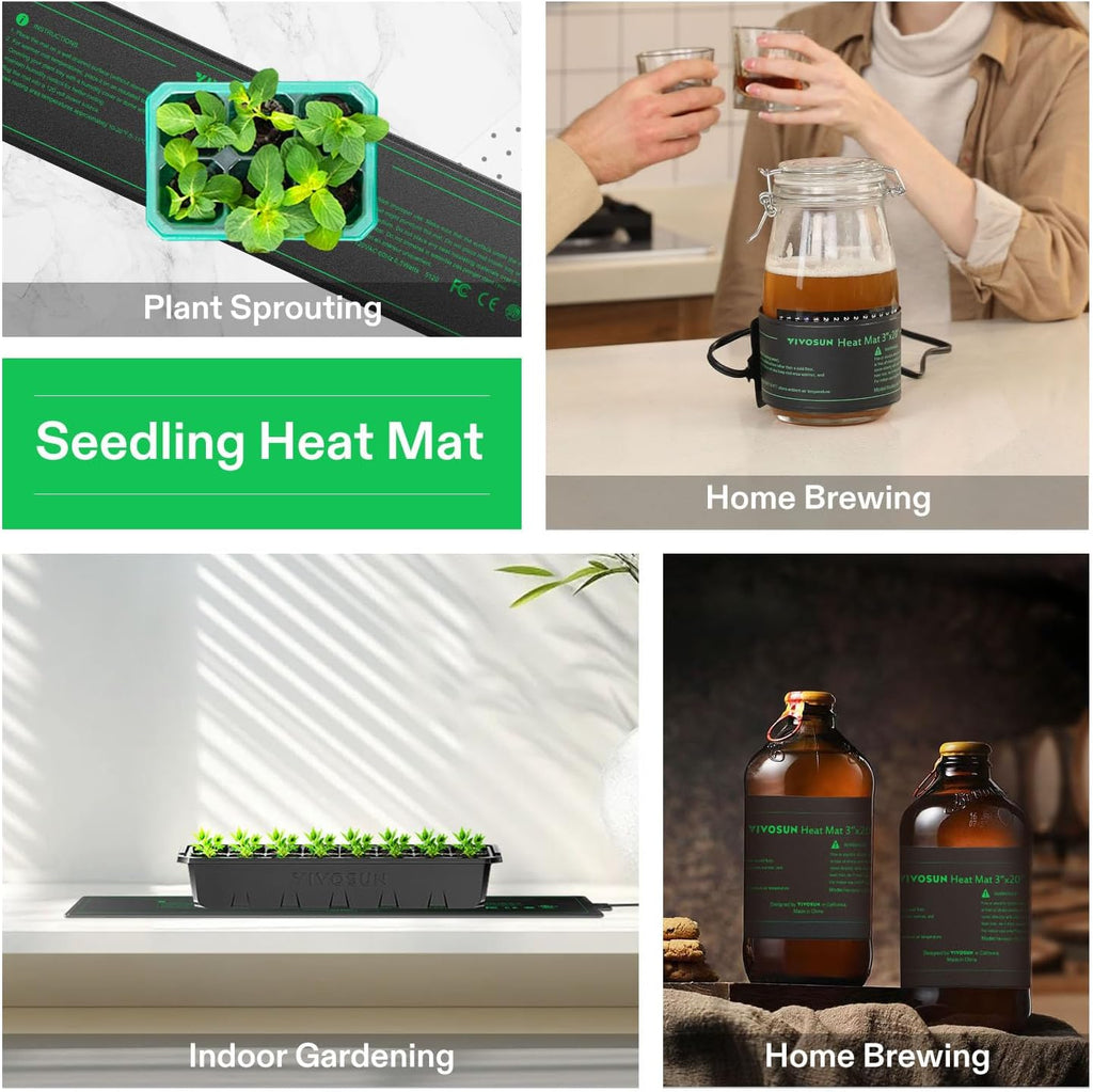 VIVOSUN Durable Waterproof Seedling Heat Mat 3" x 20" UL & MET-Certified Heating Pad for Hydroponic, Kombucha Tea, Brewing, Fermentation & Plant Germination
