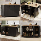 Floating Island Kitchen with Drop Leaf Height-Adjustable Shelves, Island Table for Kitchen with Wheels Towel Rack， for Kitchen, Dining Room, Black